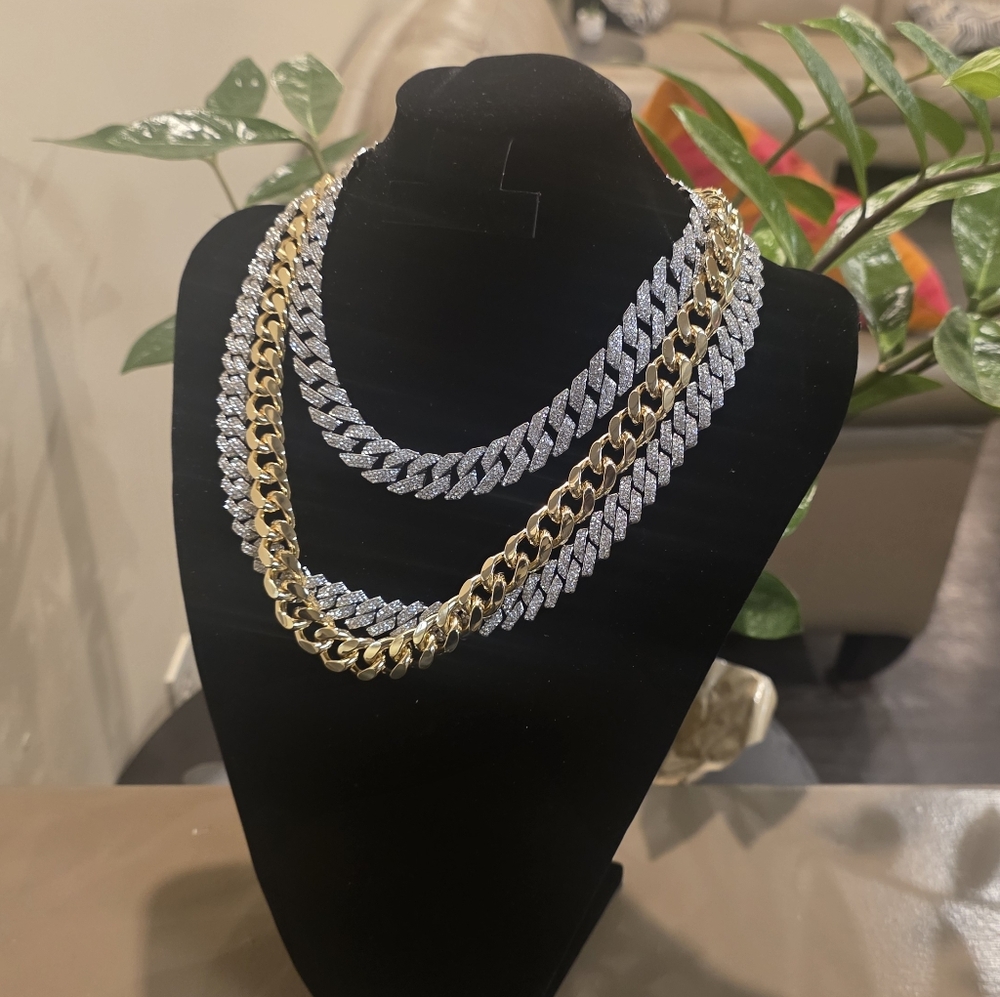 Gold Filled Cuban Link / 2 VVS WHITE Gold Filled Diamond Chokers